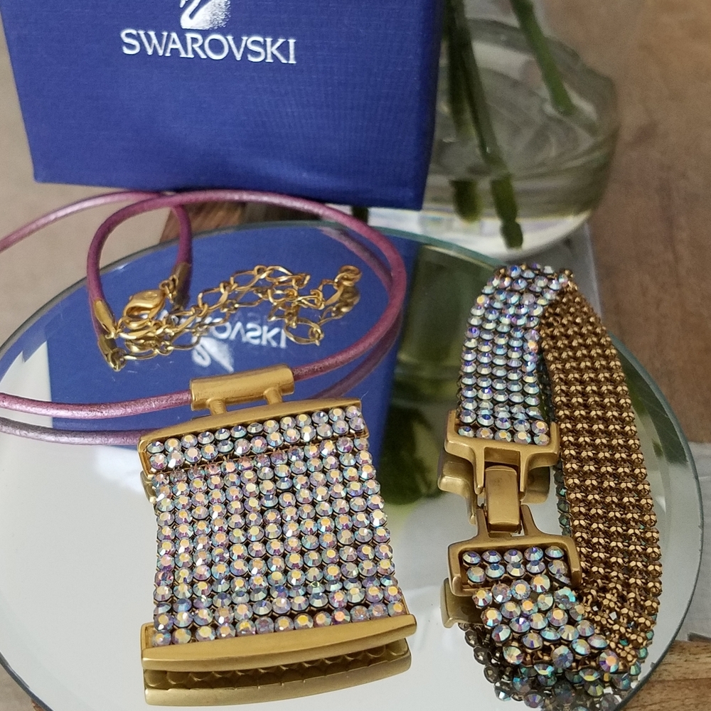 AUTHENTIC RARE Vintage Swarovski Mesh Aurora Borealis SET Necklace & Bracelet - Picture 14 of 17